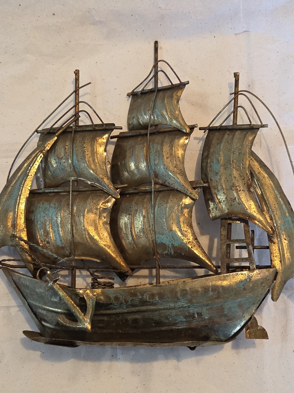 Metal Sailing Ship Sculpture Nautical Decor Bronze/Blue
